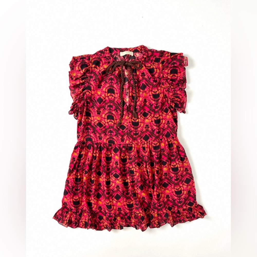 NEW Ulla Johnson Red & Black Printed Tie-Front Ruffle Mini Dress